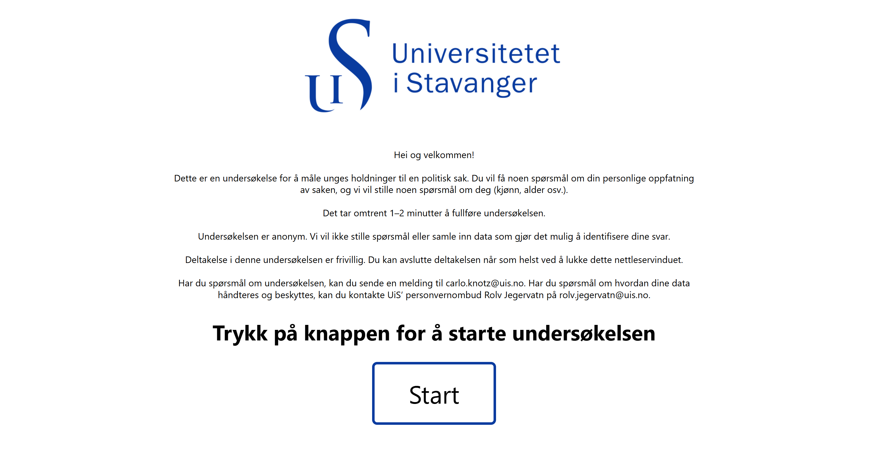 Figure 3: The survey landing page used to randomise respondents